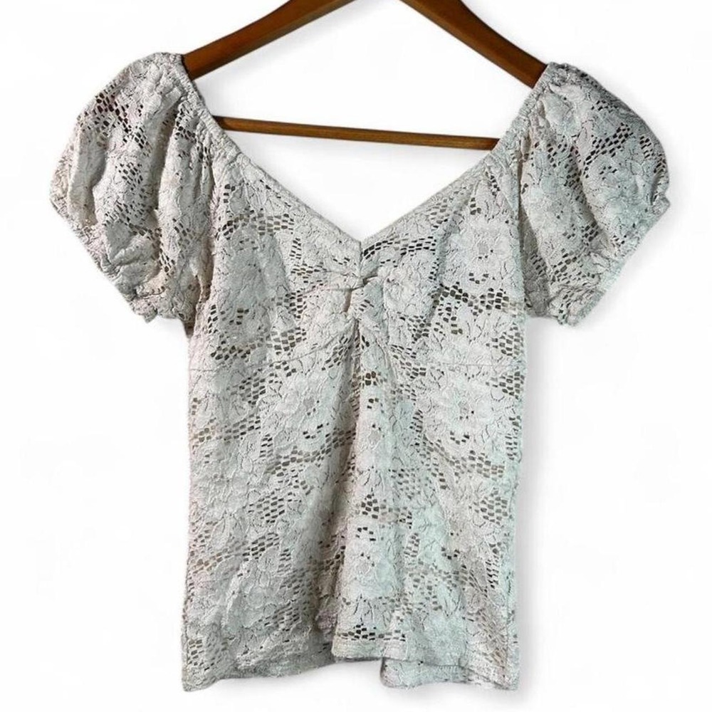 Coquette 90s Prairie Floral Cream All Lace Soft Girl Peplum Babydoll Elastic S